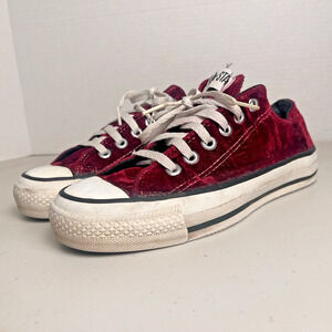 Vintage Converse Red Velour All Star Low Top 90s Made USA 4.5Y / Women’s 6 RARE